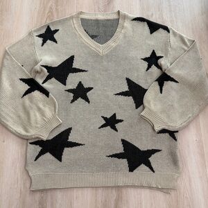Women’s V-Neck Sweater with Black Star Design size medium